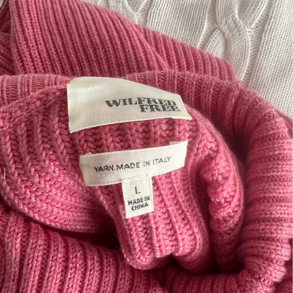 Aritzia Wilfred Free Lin Pink Sweater High Low Hem Wool Turtleneck Size L - Picture 10 of 15